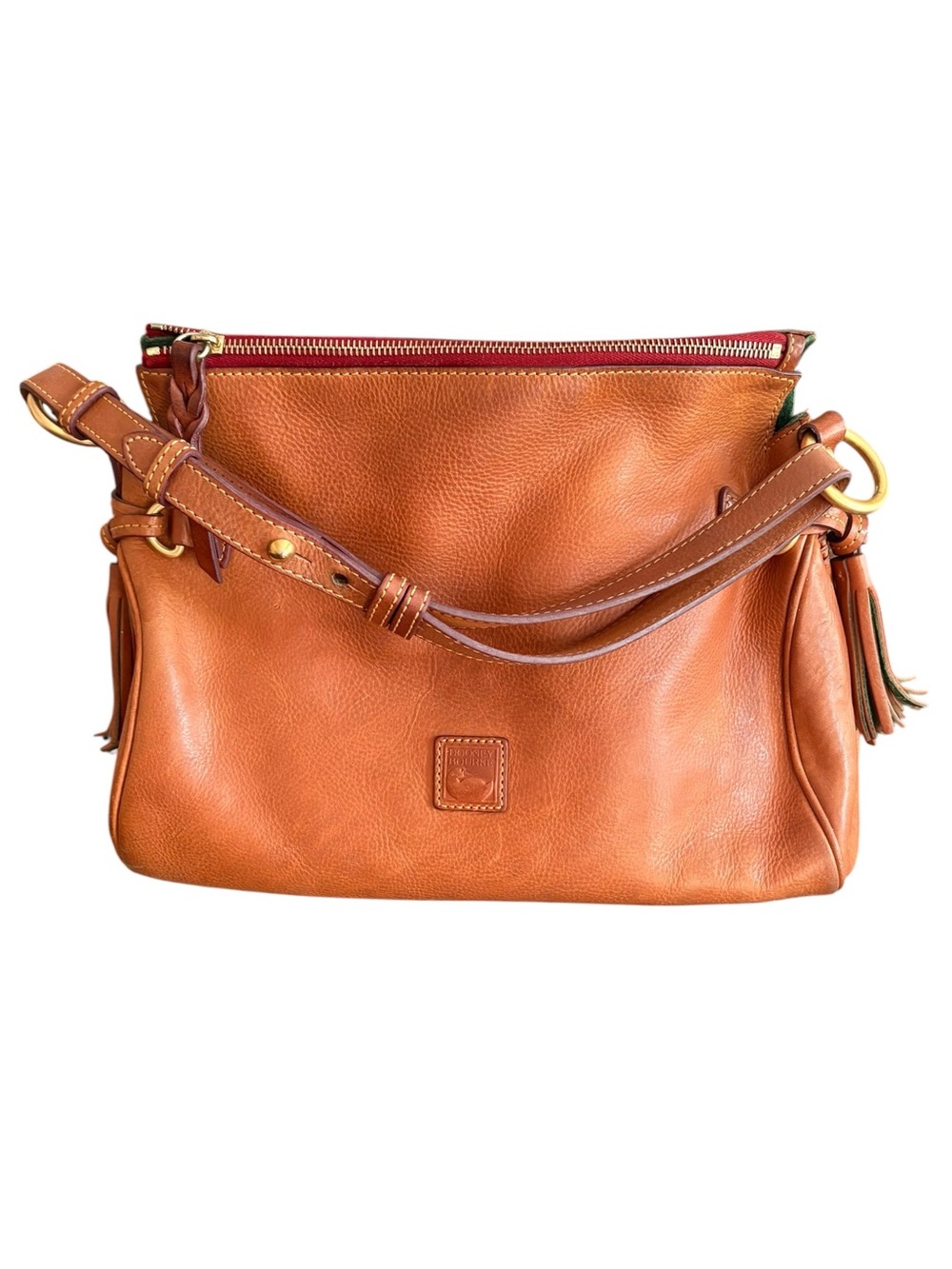 Dooney & Bourke Florentine Leather Hobo Bag Natural Tan Tassel Satchel